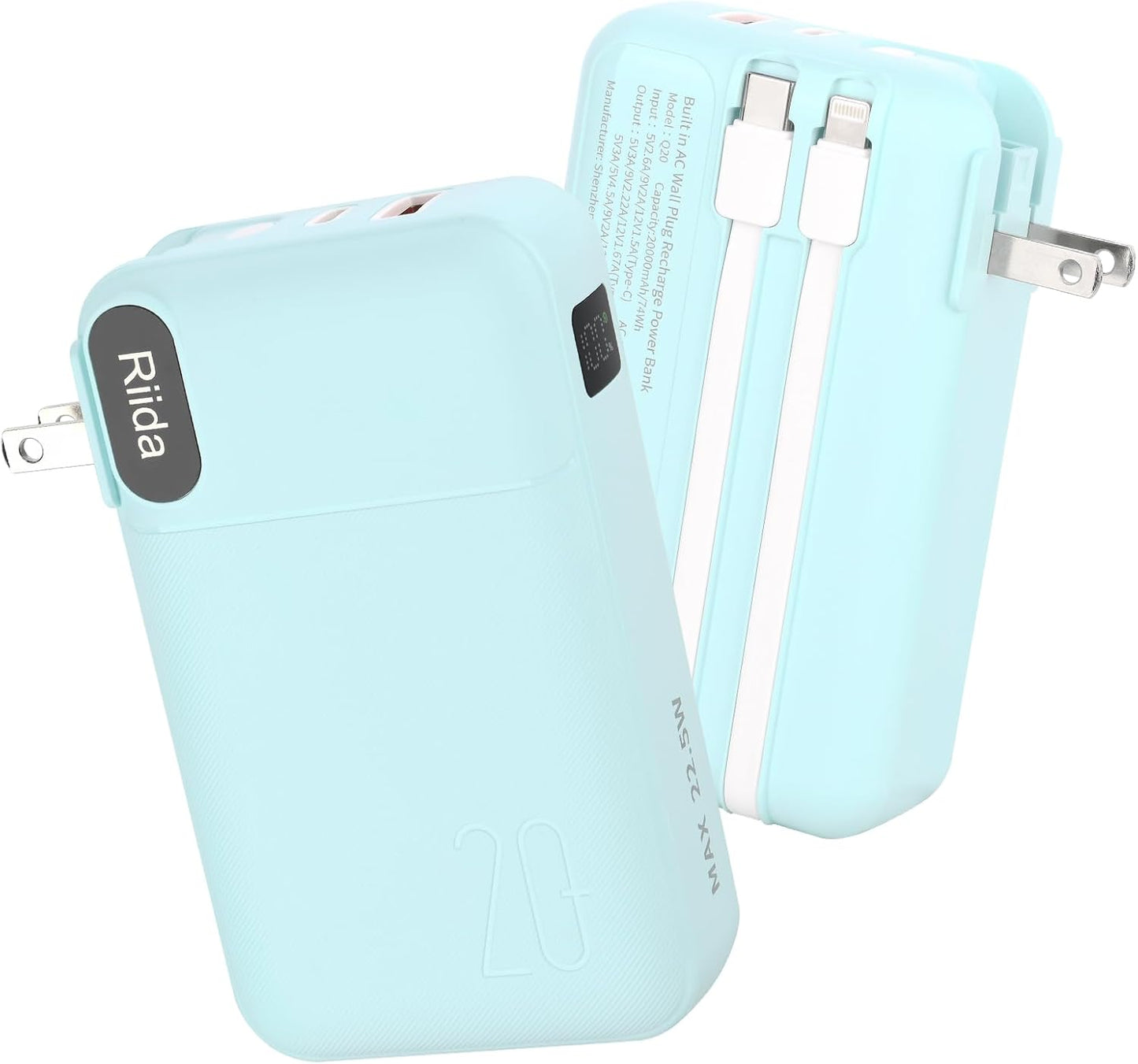 Portable Charger 20000mAh with Built-in Cables for Fast Charging