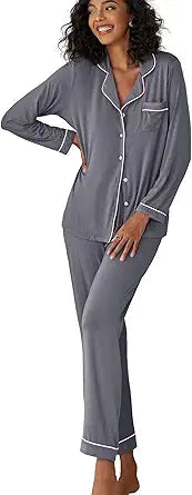 Ekouaer Pajamas Women's Long Sleeve Sleepwear Soft Button Down Set