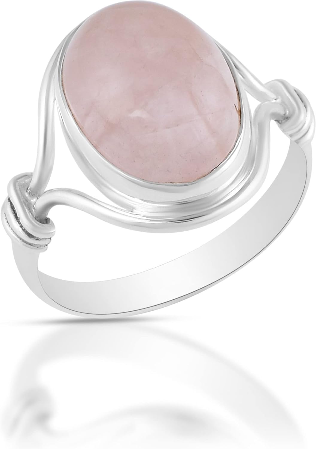 Solid 925 Sterling Silver Ring with Natural Rose Quartz Gemstone