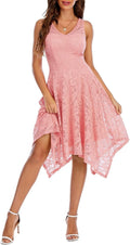 Meetjen Women's Cocktail Party Dress - Handkerchief Hem Lace