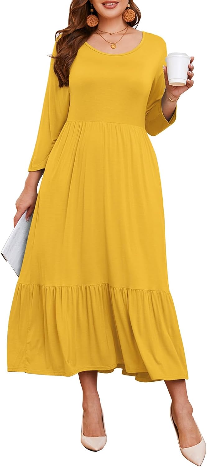 LARACE 3/4 Sleeve Dresses for Women Plus Size with Pockets