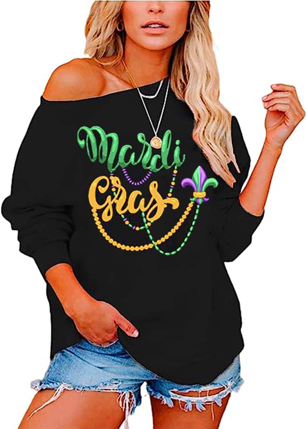 Off Shoulder Slouchy Sweatshirt for Women - Comfy Holiday Style
