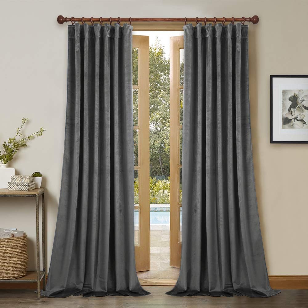Plush Grey Velvet Blackout Curtains - Luxe Insulation