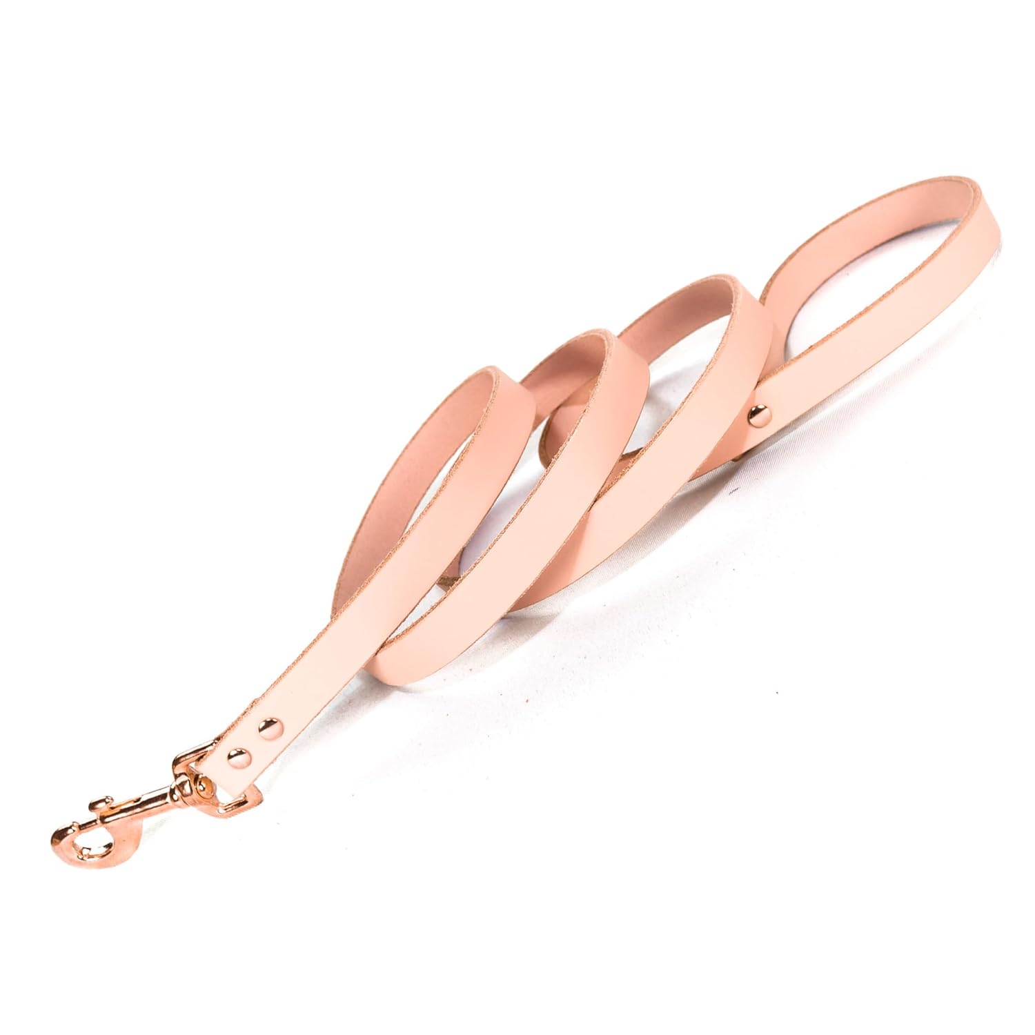 Handmade Bridle Leather Dog Leash with Copper/Rose Gold Hardware