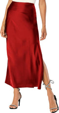 Womens Satin Silk Maxi Slit Skirt - Sleek Satin Slip Skirt for Day