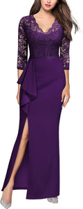 Women's Vintage Floral Lace Ruffle Long Dress - Elegant Evening Fit