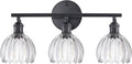 Black 3-Light Bathroom Vanity Wall Light with Clear Tulip Shades