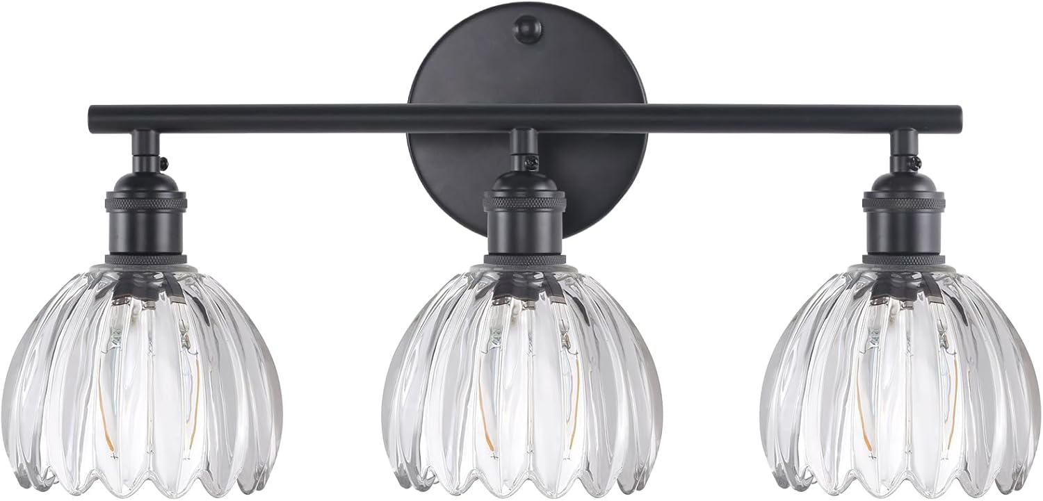 Bathroom Light Fixtures: 3-Light Black Vanity Wall Light