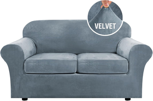 H.VERSAILTEX Real Velvet Plush 3 Piece Sofa Covers for Loveseat