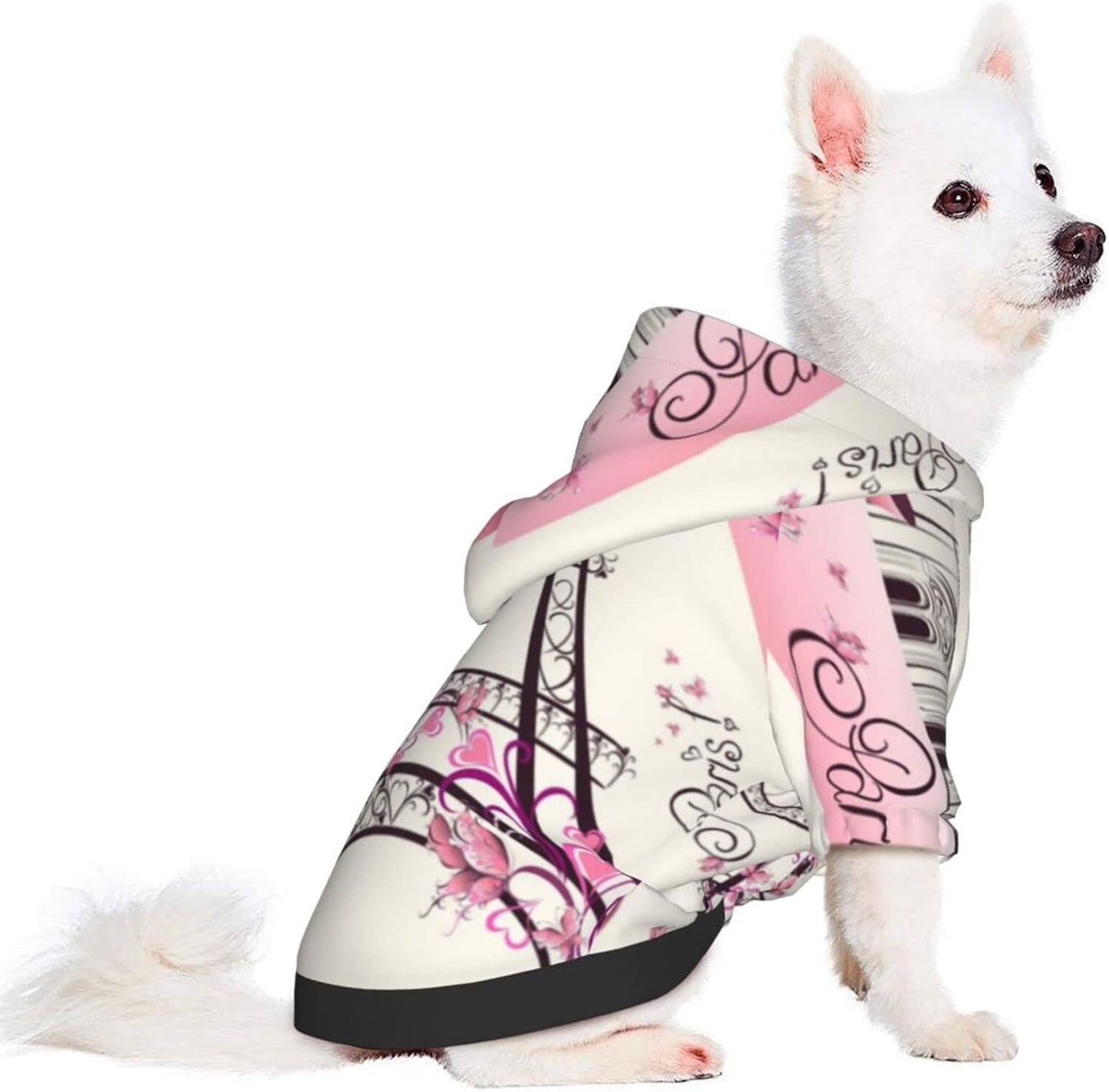 Pink Eiffel Tower Dog Hoodie for Cozy Winter