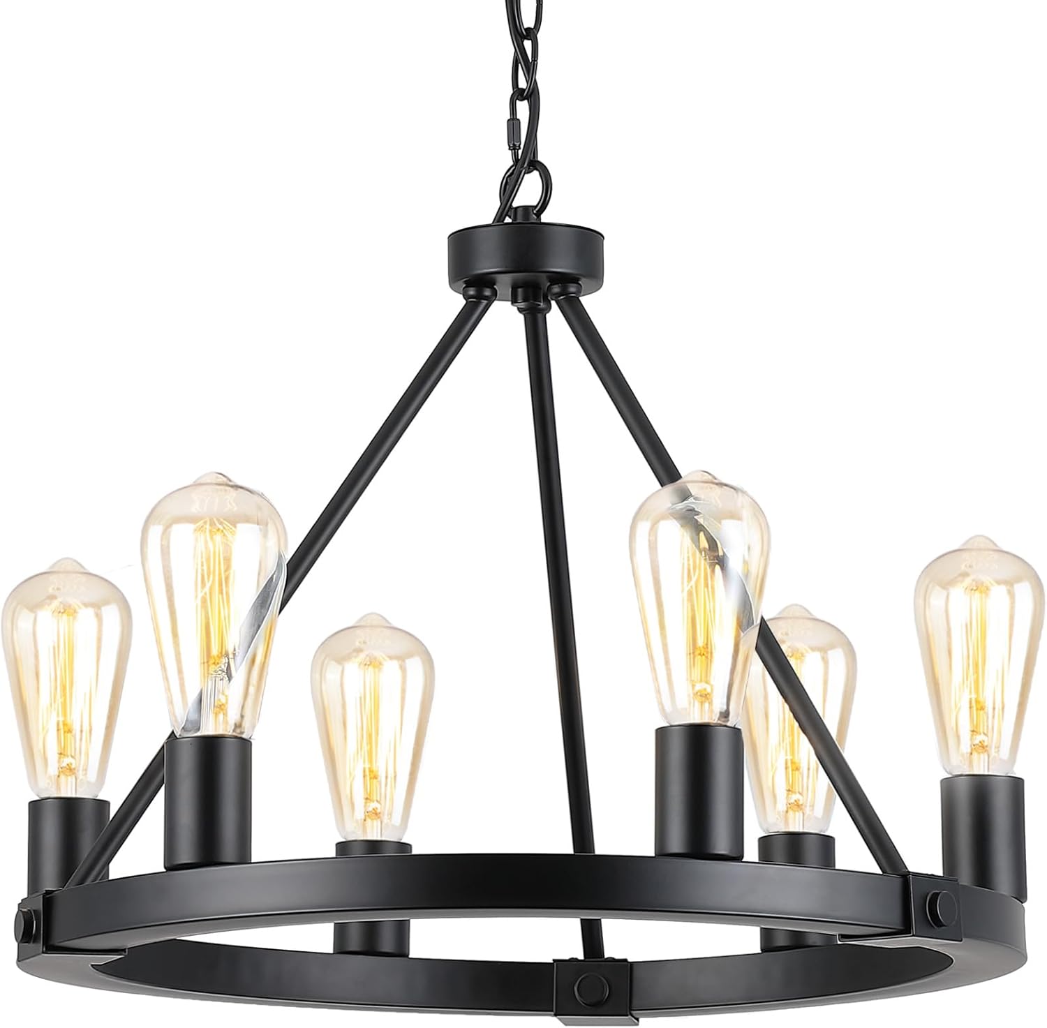 9MMML Black Wagon Wheel Chandelier: 6-Light Pendant Light