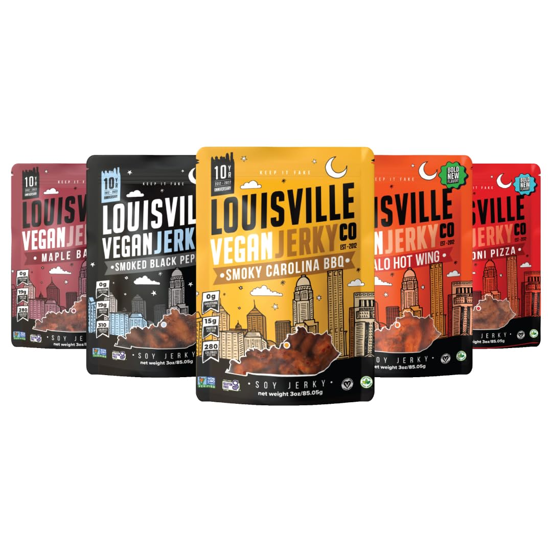 Louisville Vegan Jerky Traditional Variety Bundle 5 Pack Snacks