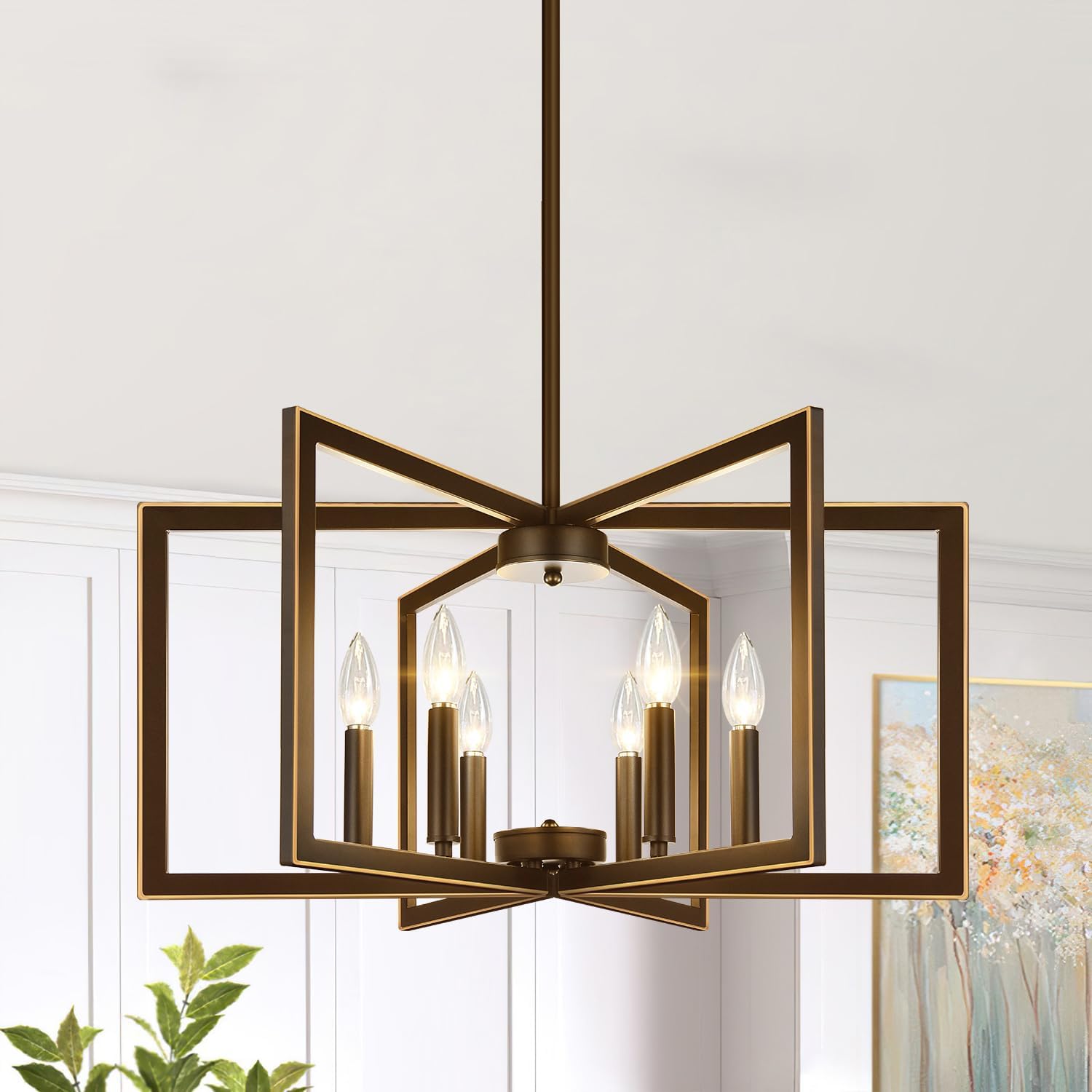 6-Light Modern Brown Chandelier for Dining Room and Foyer