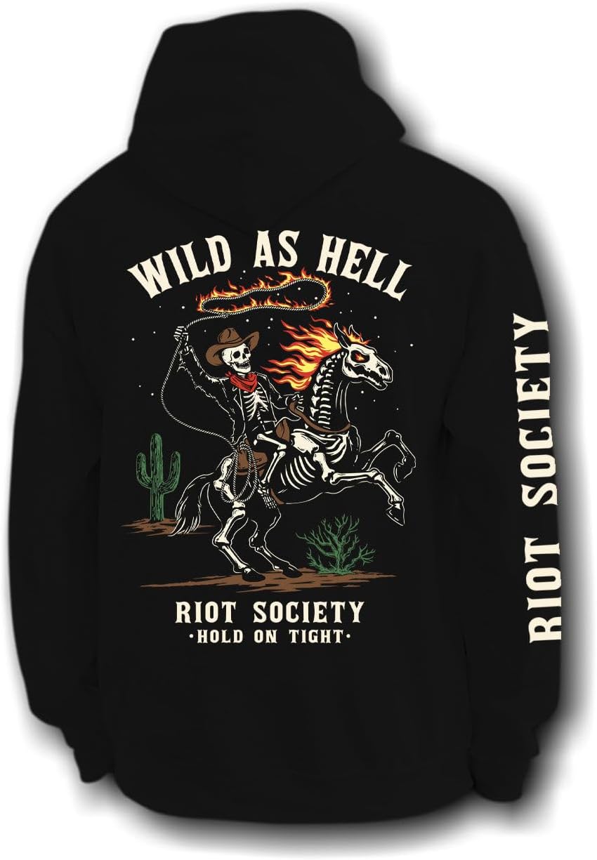 Riot Society Men's Graphic Hoodie with Skeleton Cowboy Design
