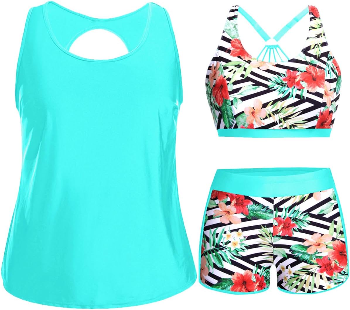 Holipick Plus Size 3 Piece Tankini Swimsuits for Women