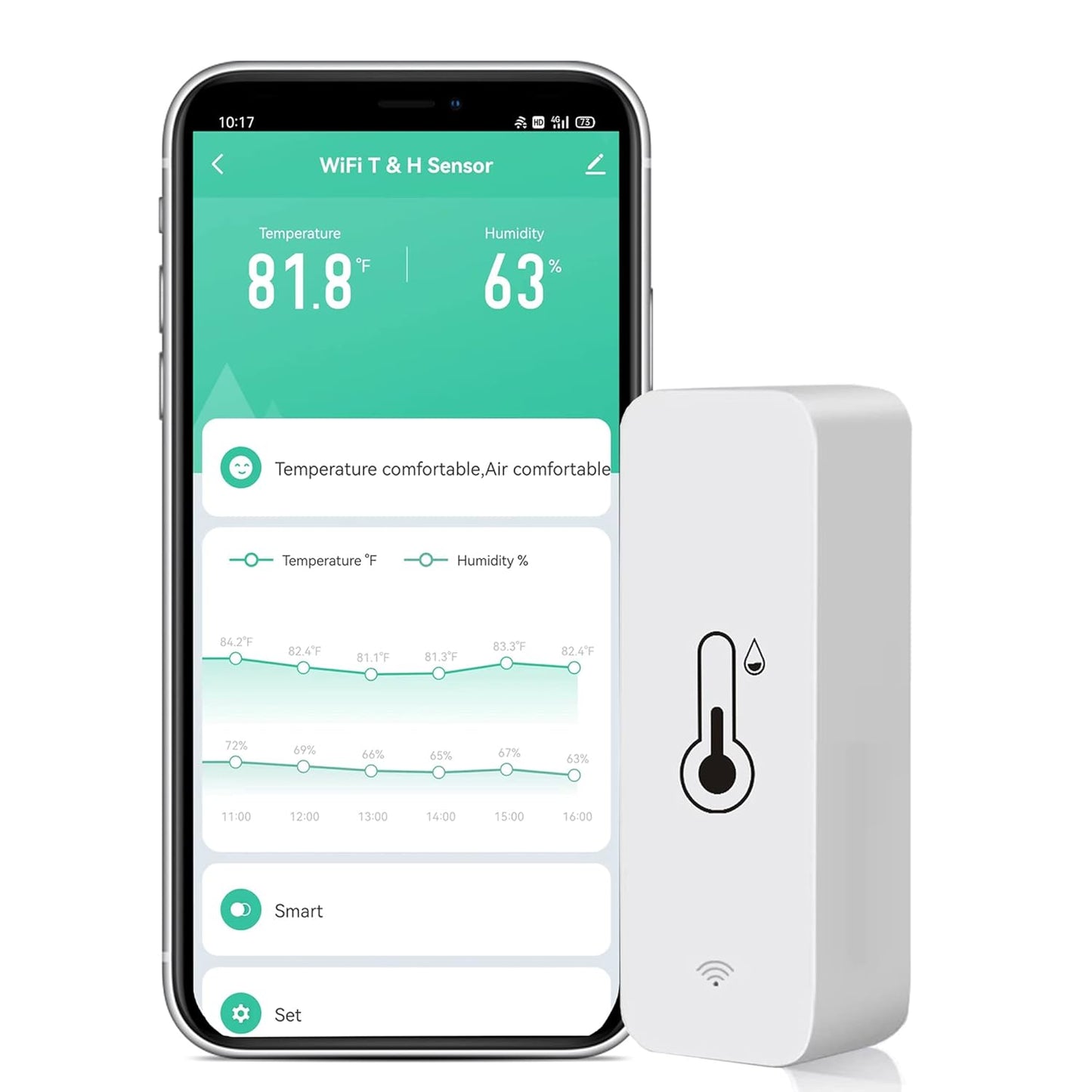 Smart WiFi Temp Humidity Sensor: App Alerts & Data Storage by SENCKIT