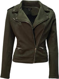 Faux Suede Jacket for Women in Camel - Long Sleeve Zipper Casual