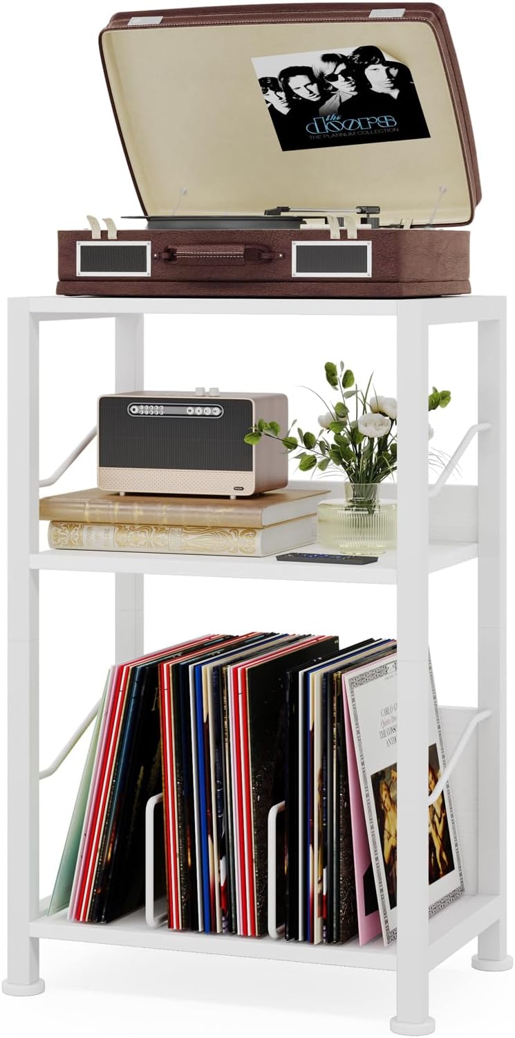 3 Tier Record Player Stand for Vinyl Storage in Retro Style