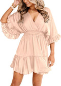 Aoysky Womens V Neck Casual Summer Mini Dress - Flattering Ruffle Fit