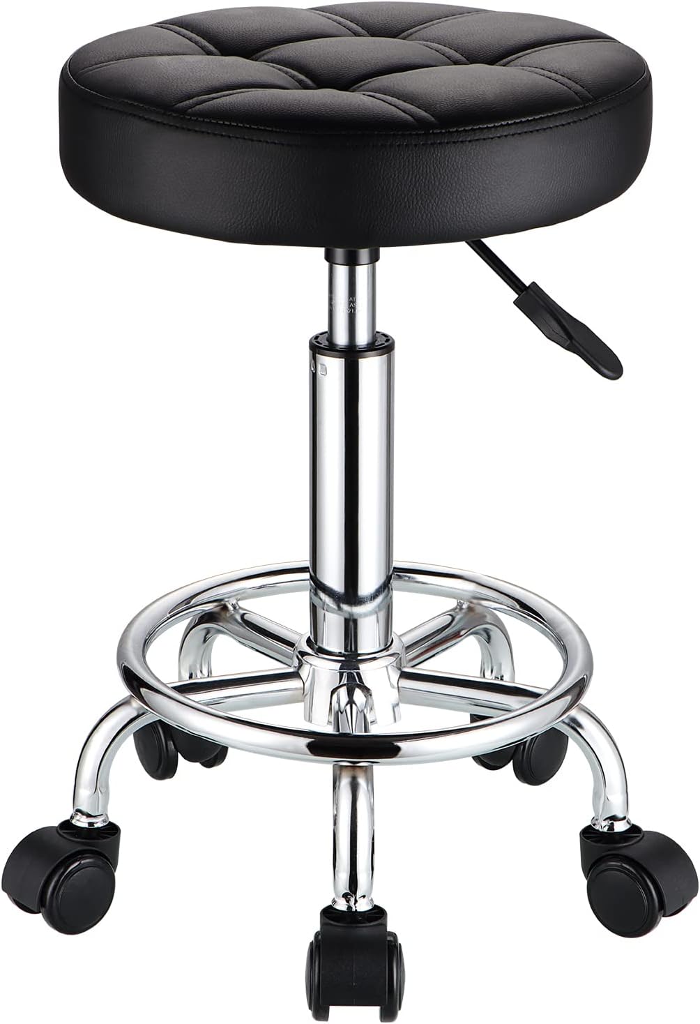Height Adjustable Rolling Stool with PU Leather Seat for Comfort