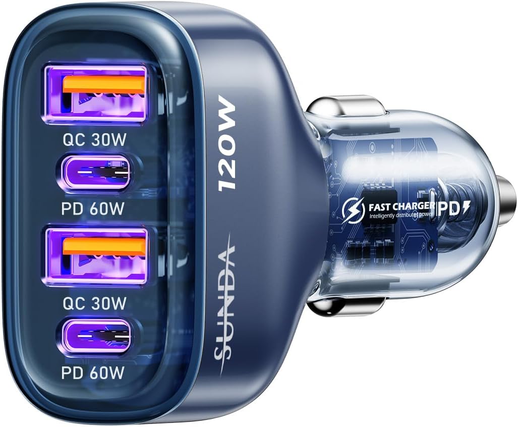 Fast Charge 4-Port Car Charger for iPhone & Samsung - SUNDA
