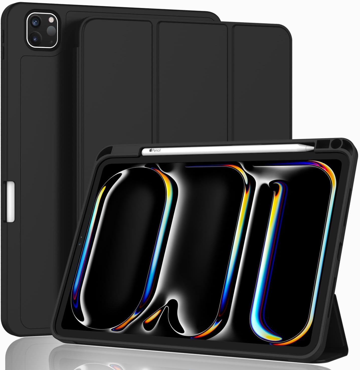 ZryXal iPad Pro 13 Case 2024 - Pencil Holder, Smart Cover, Touch ID (Black)