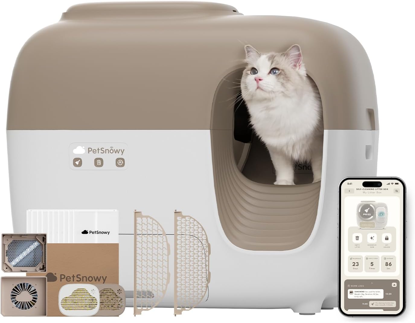 PetSnowy Self-Cleaning Cat Litter Box with Odor Control System