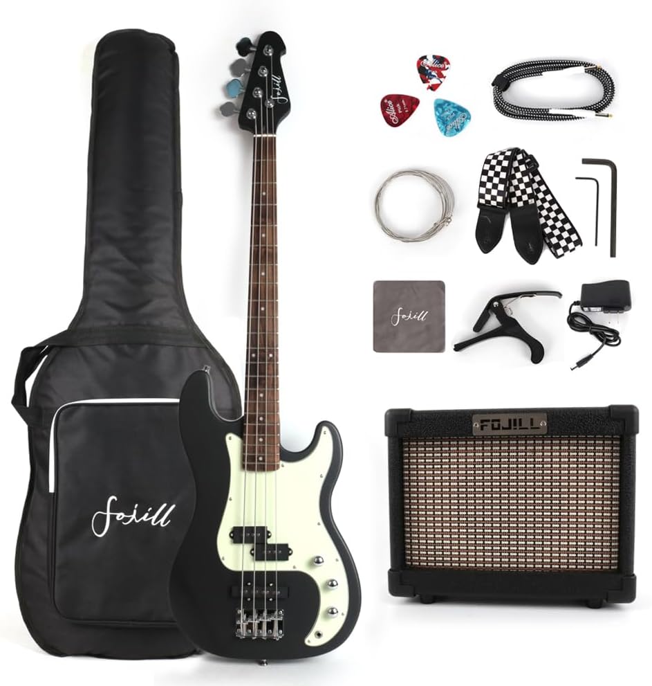 Full Size Electric Bass Guitar Kit with Bluetooth Amplifier Set