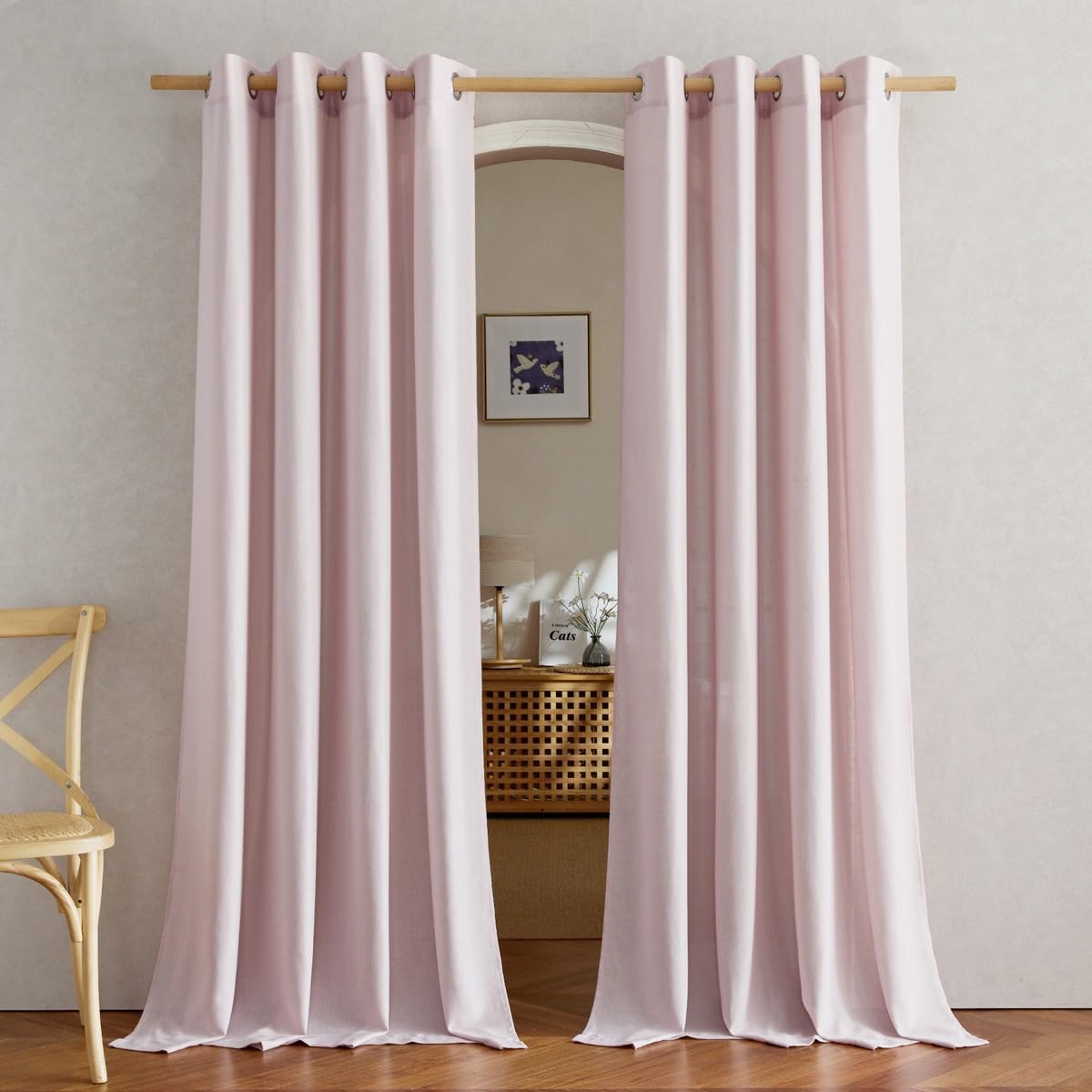 NICETOWN Blush Pink Linen Curtains for Kitchen and Bathroom