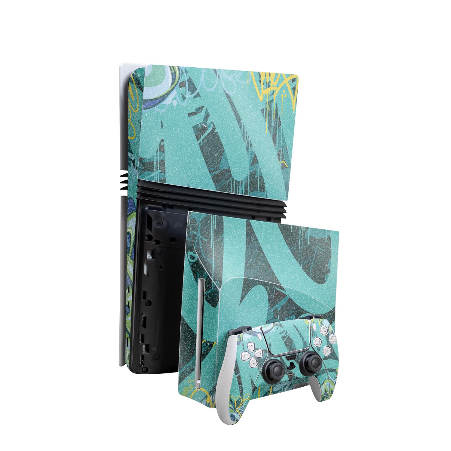 Vibrant CyanTag Skin for PS5 Pro + Disc Drive - Easy Apply!