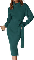 Turtleneck Sweater Midi Dress Bodycon with Belt - Cozy Shape
