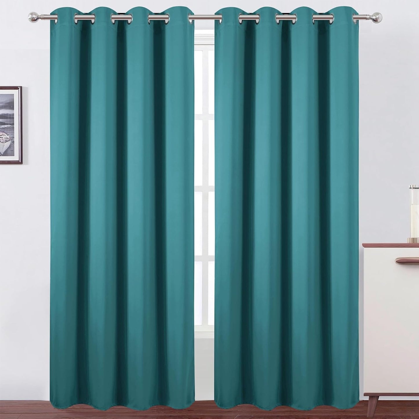 LEMO Blackout Curtains 52 x 90 Inch Sea Teal Room Darkening Set