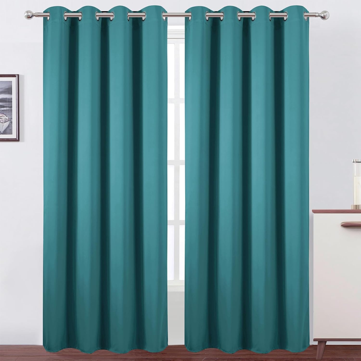 LEMO Blackout Curtains 52 x 90 Inch Sea Teal Room Darkening Set