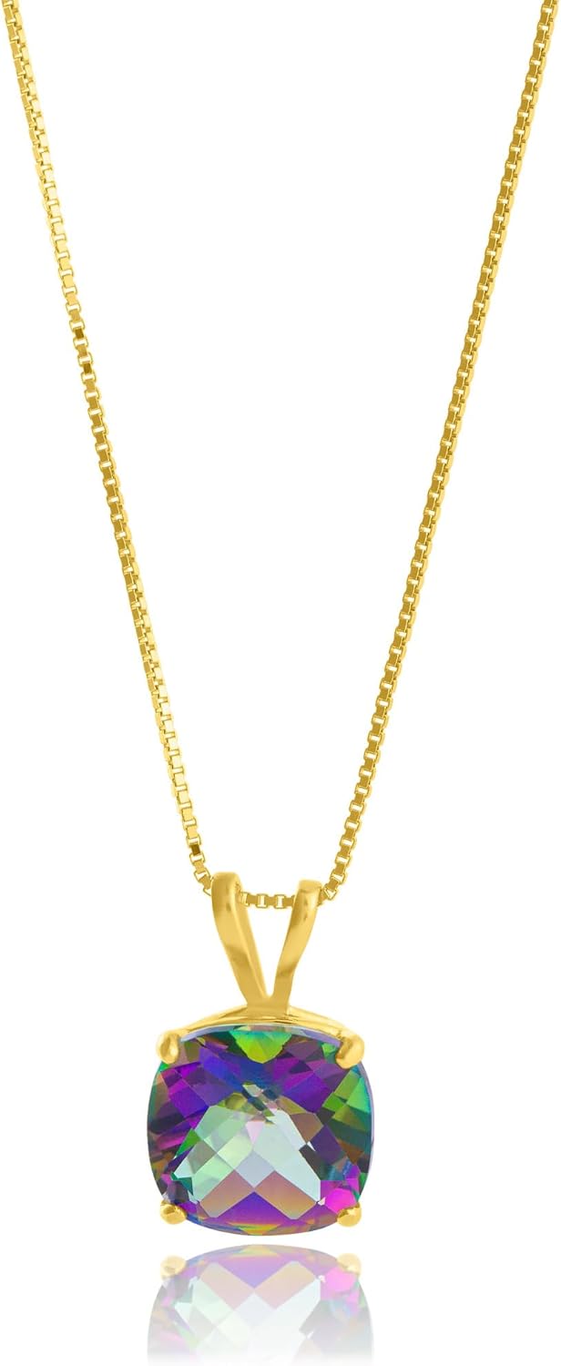Cushion Cut Mystic Topaz Necklace in 14K Gold for Women