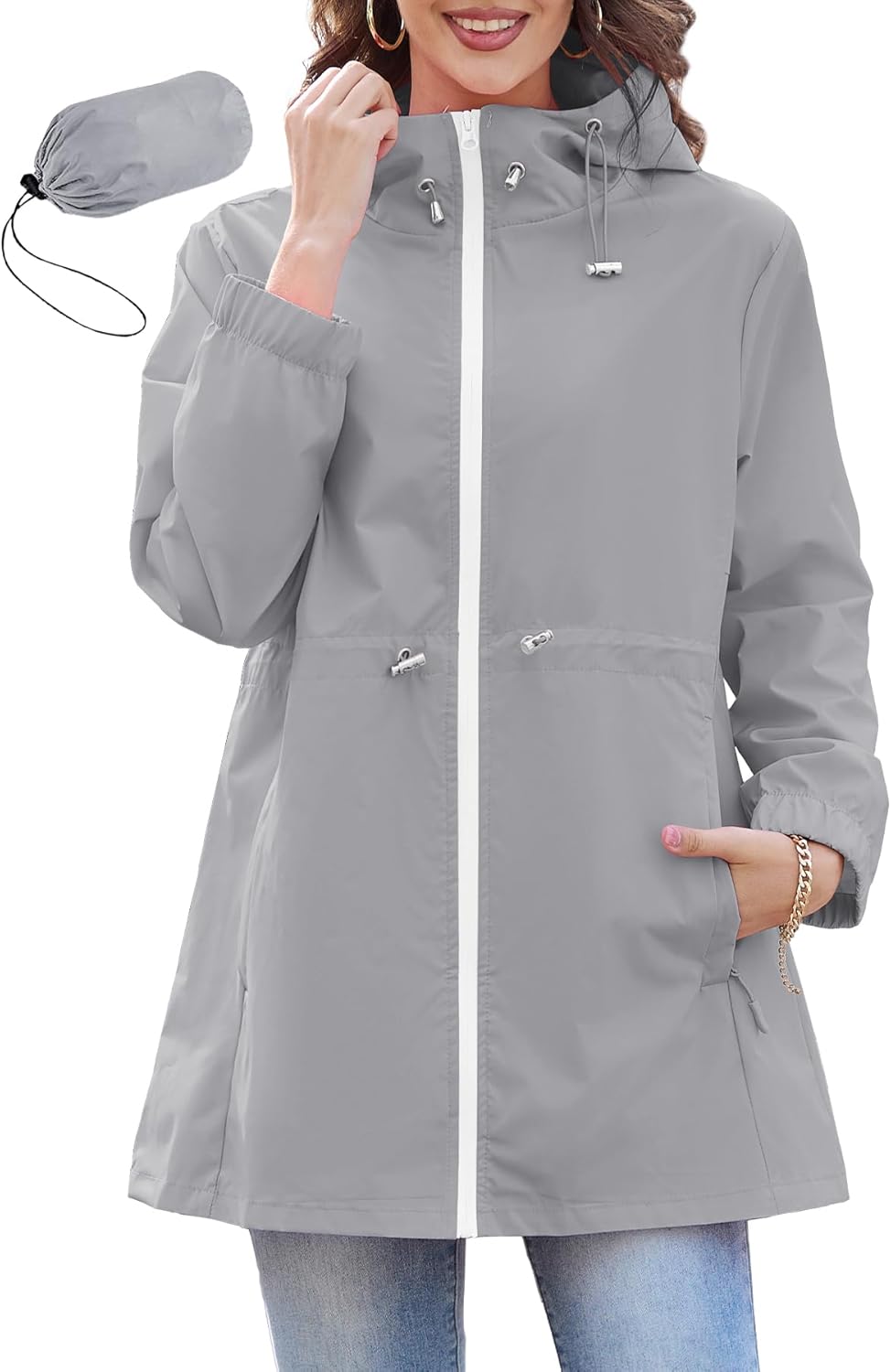 Lightweight Waterproof Rain Jacket for Women - Packable Windbreaker