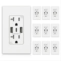 USB-C Wall Outlets 3-Port Matte White 20Amp Receptacles - 10 Pack