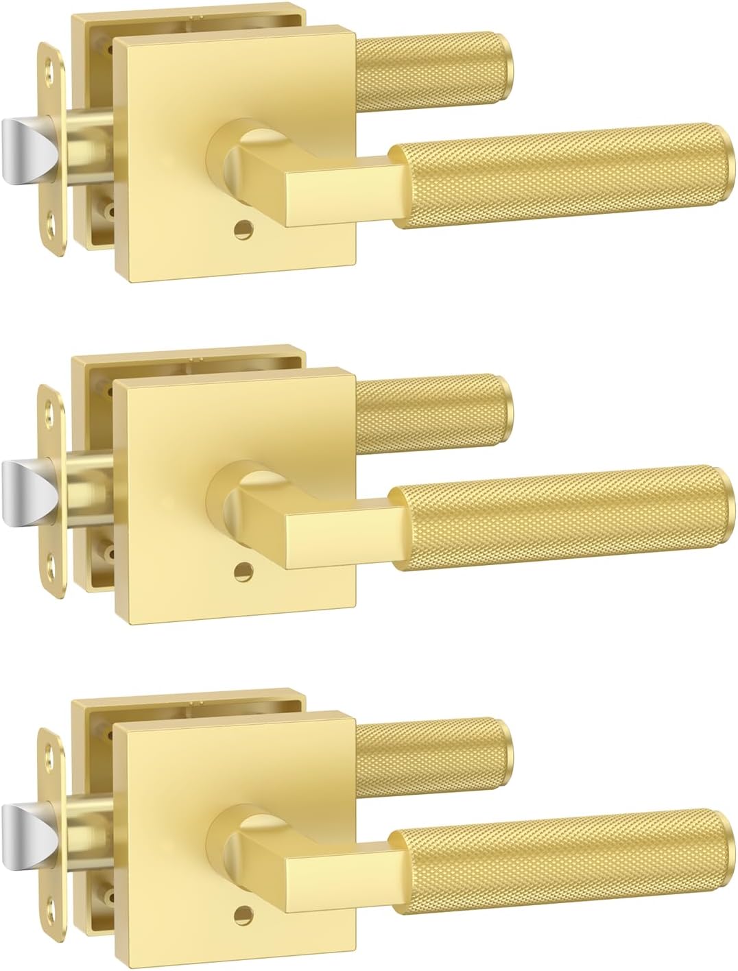 Amerdeco 3 Pack Privacy Door Handles - Brushed Gold Interior Lever