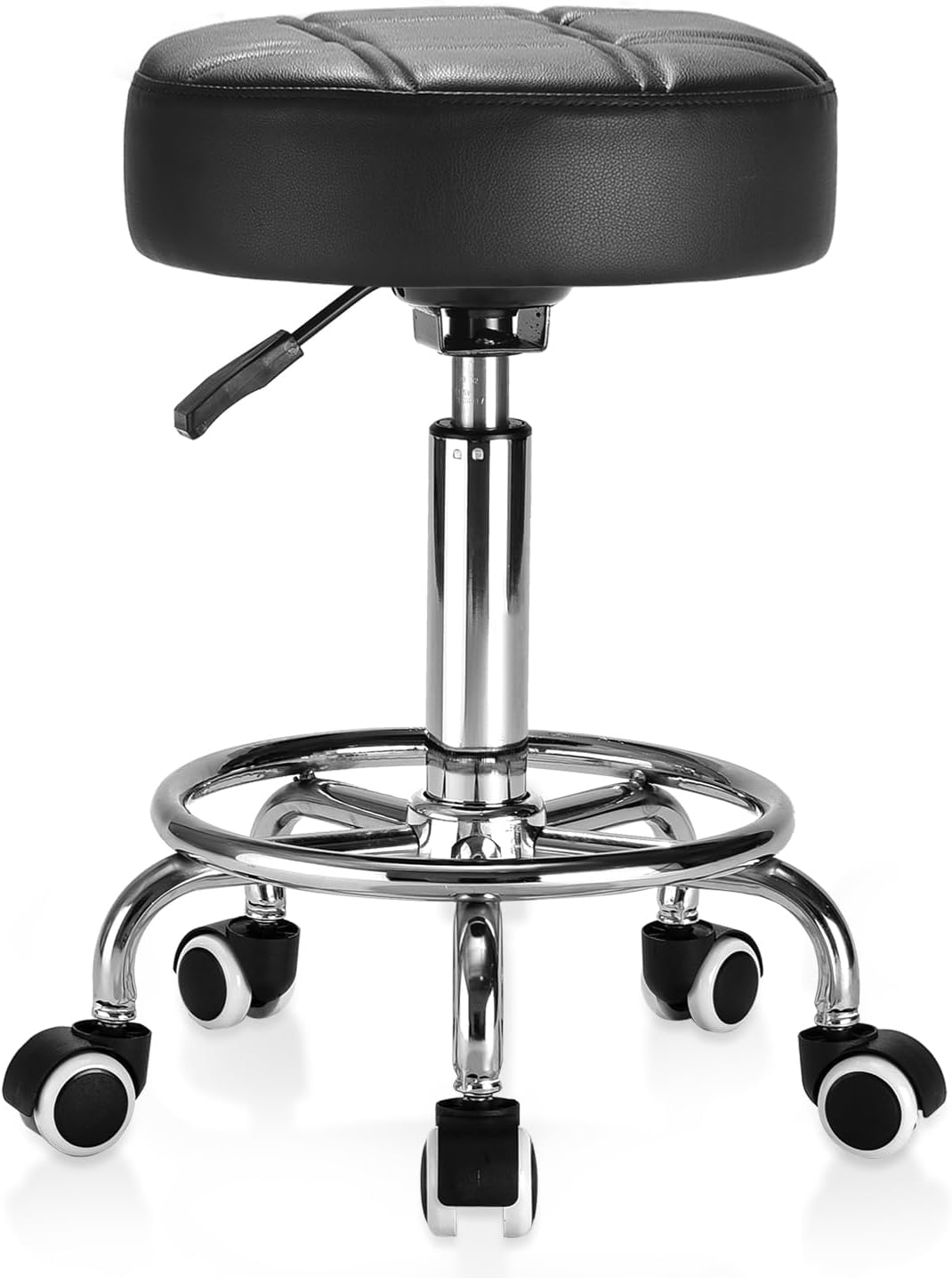 Rolling Stool PU Leather Round with Wheels for Comfort and Style