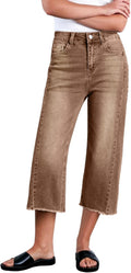 Capri Wide Leg High Waisted Jeans for Women - Raw Hem Comfort