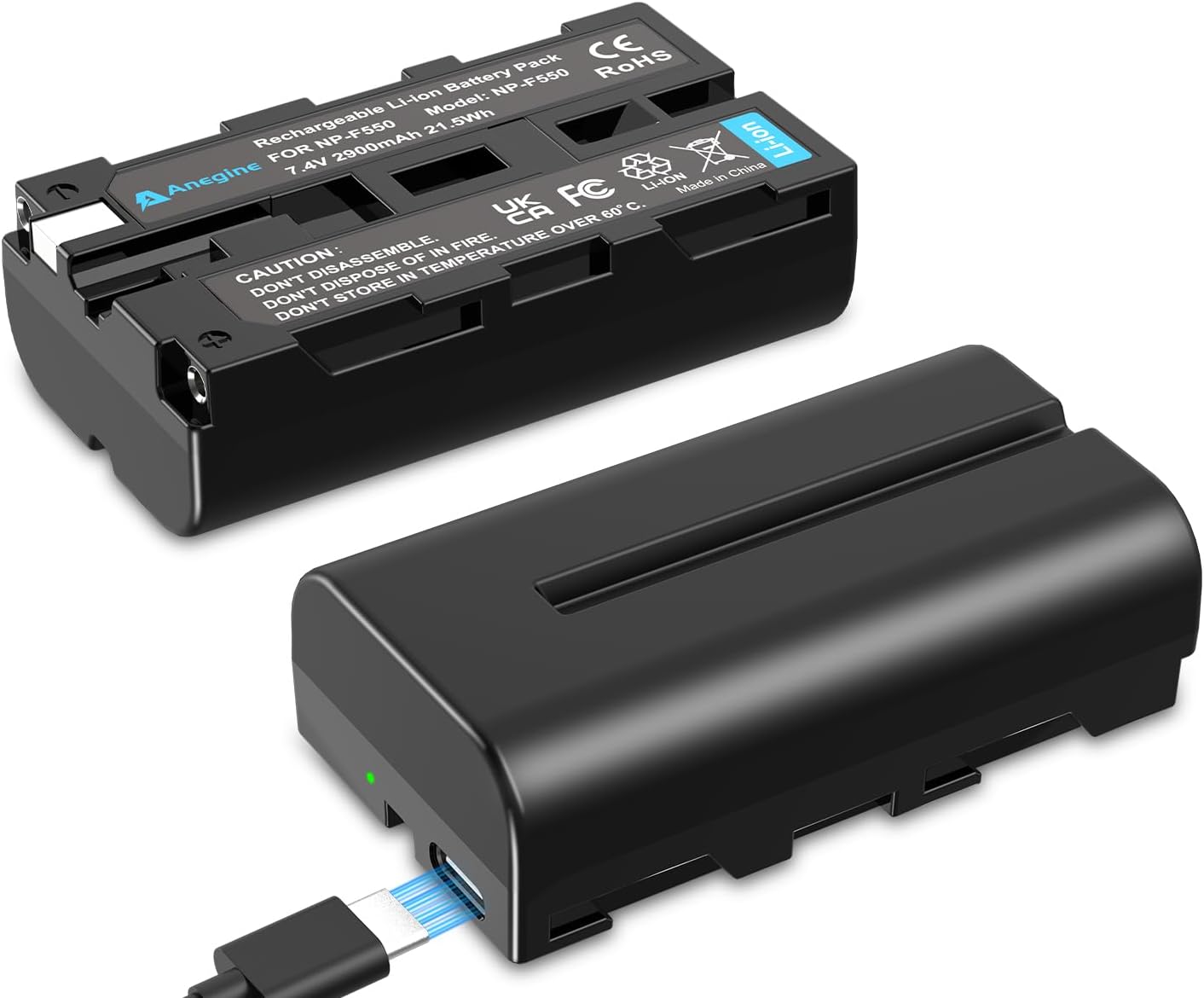 NP-F550 Battery 2900mAh with USB-C Charging Cable for Cameras