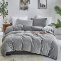 Grey Velvet Queen Comforter Set - Soft Fluffy Sherpa Comfort