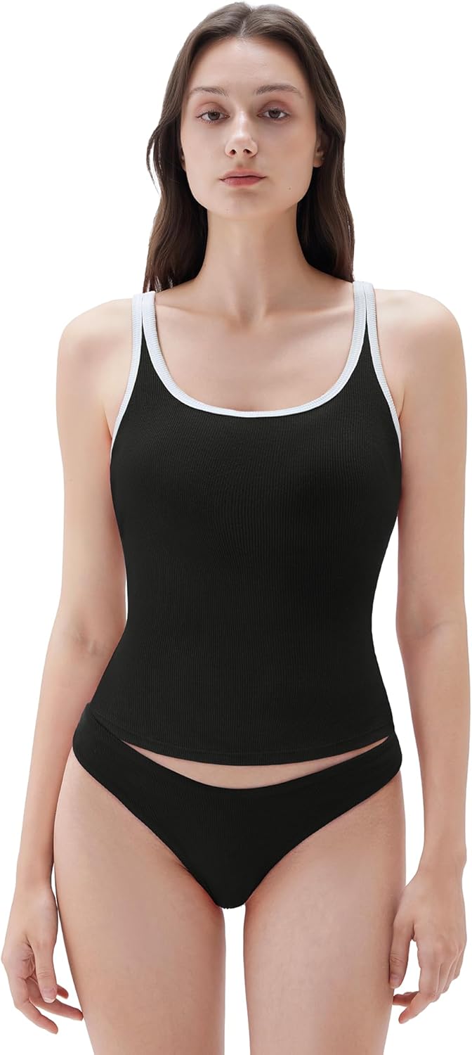 SUUKSESS Women Padded Cotton Ribbed Long Tank Tops for Summer