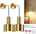 Rechargeable Battery Wall Sconce Set of Two - Dimmable Gold Lights