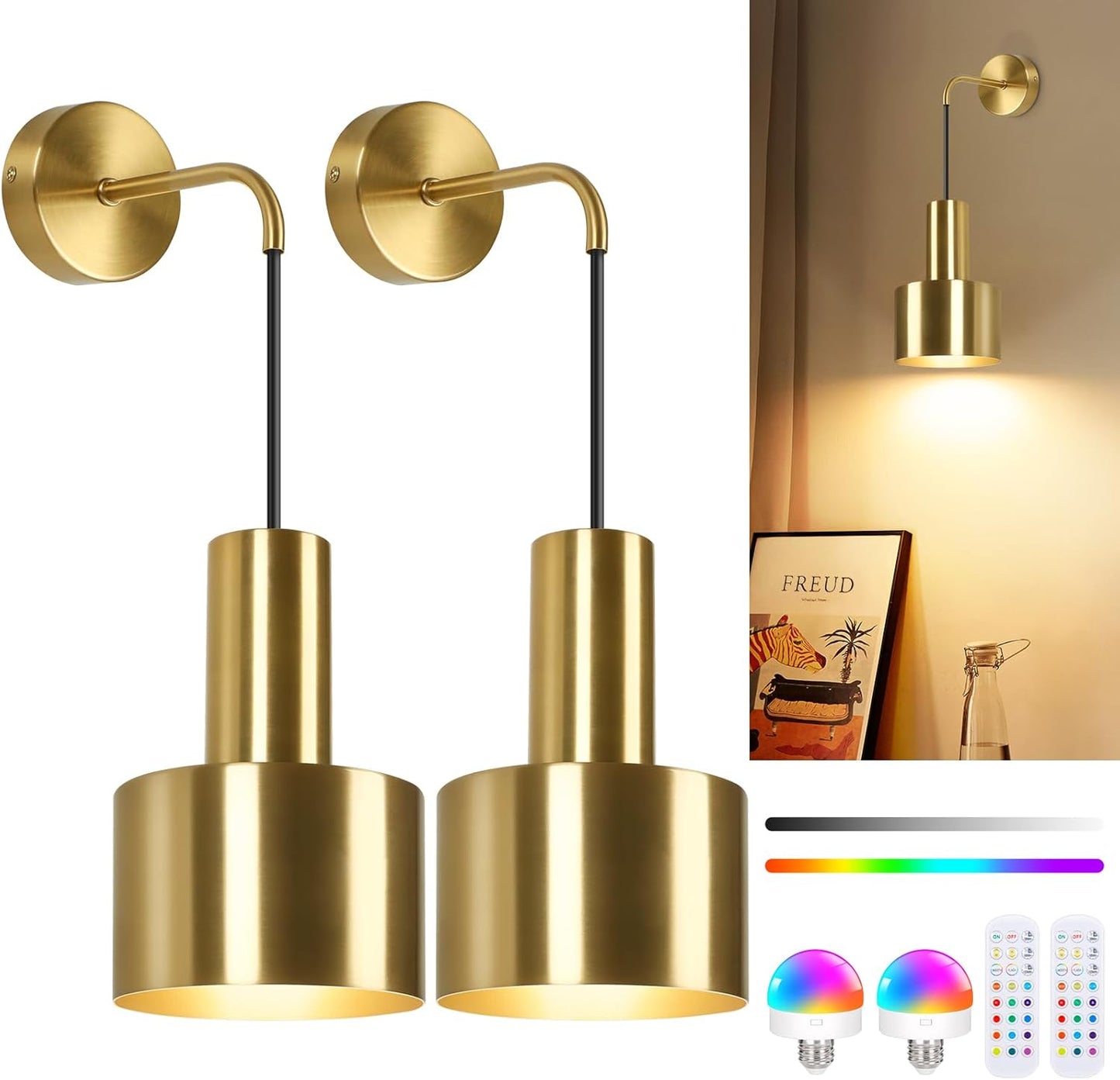 Rechargeable Battery Operated Wall Sconce Set of Two for Home