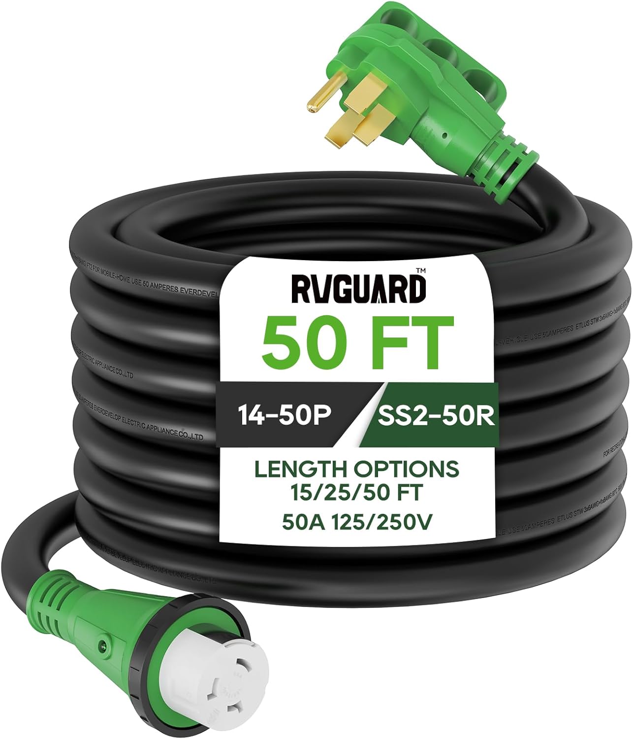 RVGUARD 50 Amp 50 Foot RV Power Cord with LED Indicator