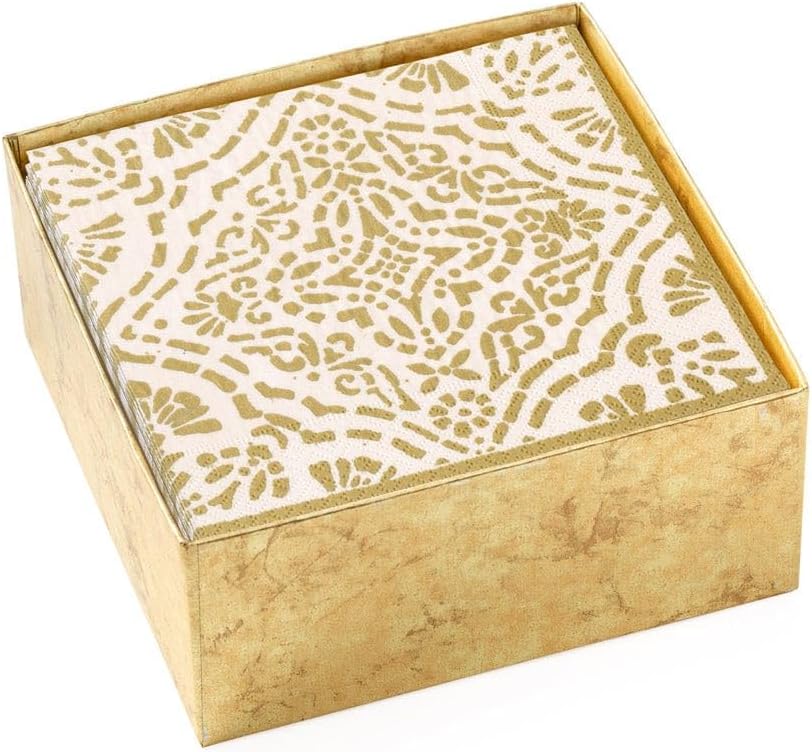 Caspari Ivory & Gold Cocktail Napkins - Elegant 40 Count