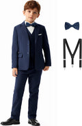 Boys Formal Dress Suits 5 Piece Slim Fit Set with Vest & Bowtie