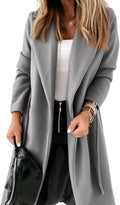 Womens Classic Coat Lapel Collar Open Front Belted Long (Style 3L9K)