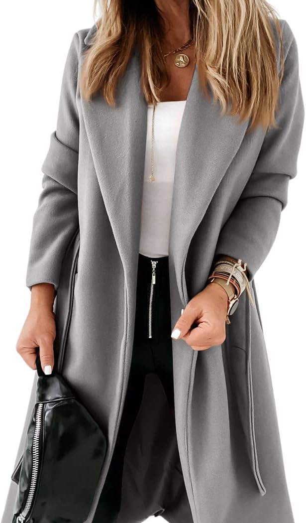 Womens Classic Coat with Lapel Collar and Open Front Design