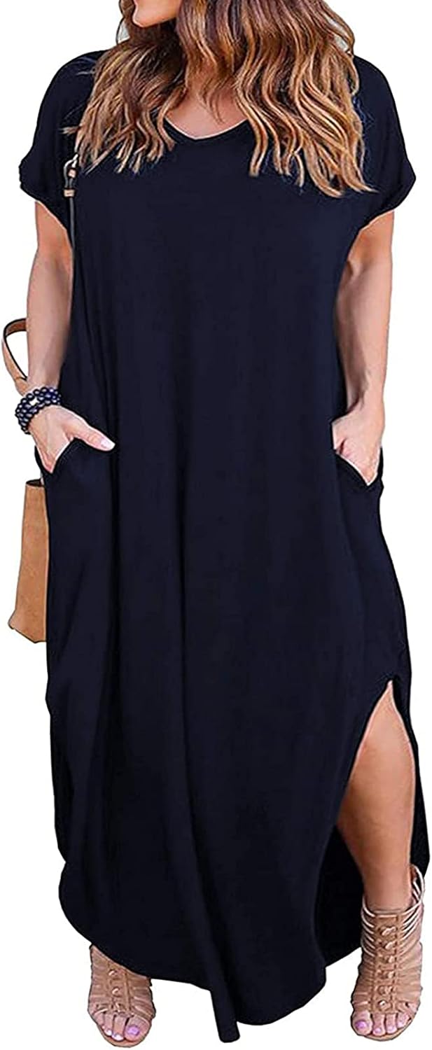 Kancystore Women's Plus Size Casual Maxi Dress with Pockets